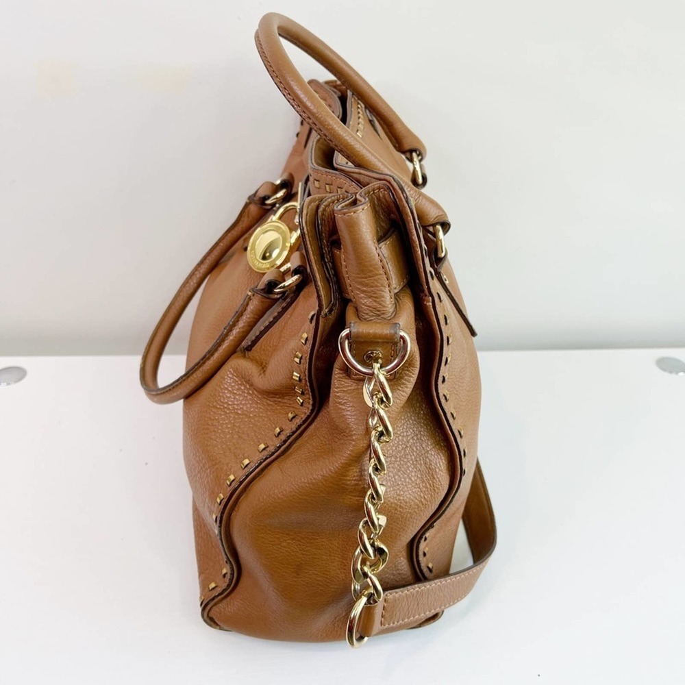 Michael Michael Kors classic cognac saffiano structured satchel embellish - Picture 6 of 10